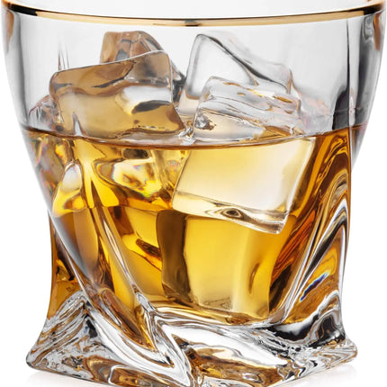 Gold-Rimmed Twisted Whiskey Glasses Set Of 4