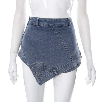 Carmen Asymmetric Washed Denim Mini Skirt