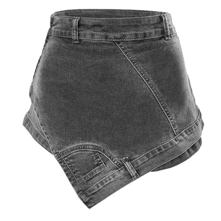 Carmen Asymmetric Washed Denim Mini Skirt