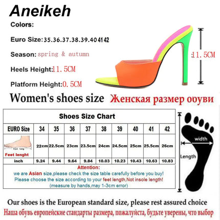 Aneikeh 2023 Orange Sandals Mules High Heels