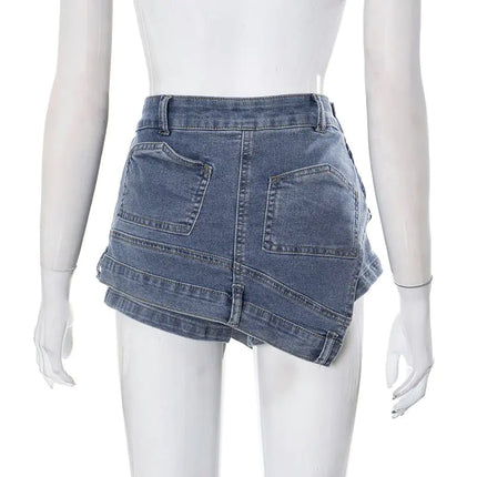 Carmen Asymmetric Washed Denim Mini Skirt