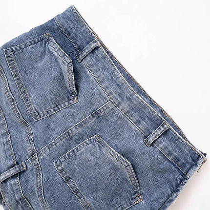 Carmen Asymmetric Washed Denim Mini Skirt