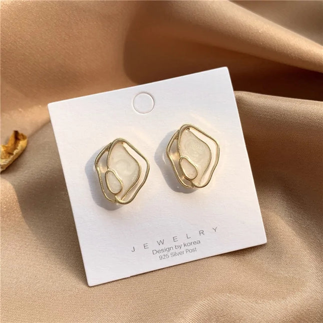 Precise: Korean Geometric Irregular Shell Stud Earrings - Elegant Women's Fashion