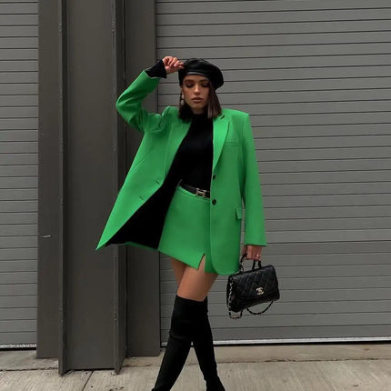 Green Straight Blazer Skirt