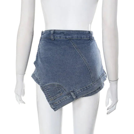 Carmen Asymmetric Washed Denim Mini Skirt