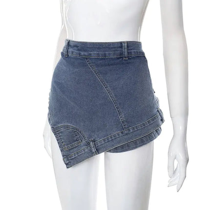 Carmen Asymmetric Washed Denim Mini Skirt