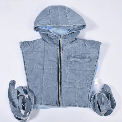 Hooded Denim Vest Jacket