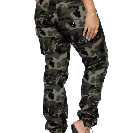 Women Pockets Camouflage Denim Long Pants