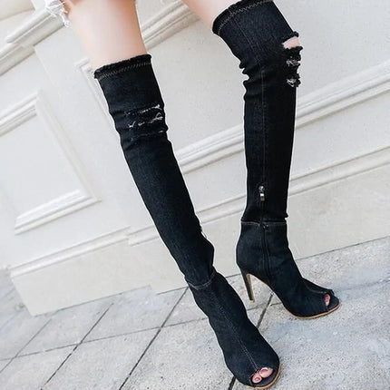 Over The Knee Denim Boots