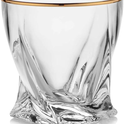 Gold-Rimmed Twisted Whiskey Glasses Set Of 4