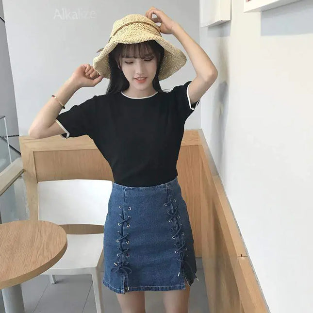 Denim Lace-Up Skirt For Women