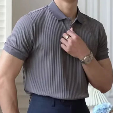 Casual Knit Ribbed Polo Shirt for Men