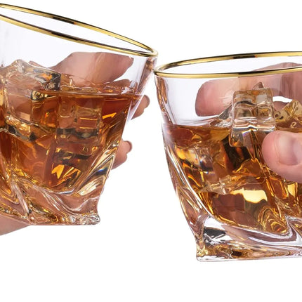 Gold-Rimmed Twisted Whiskey Glasses Set Of 4