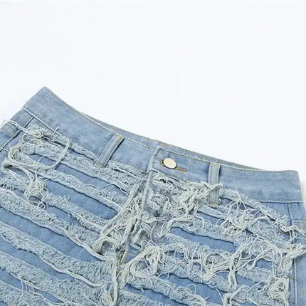 Distressed Out High Waist Denim Skirt