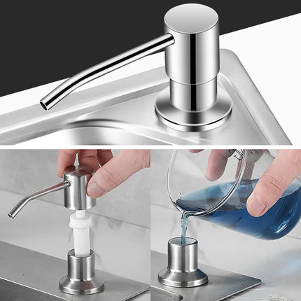 Built-in Kitchen Sink Soap Dispenser: 300ML Stainless Steel Hand Press Bottle