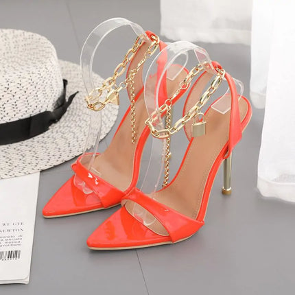 Chain Ankle Strap Peep Toe High Heels