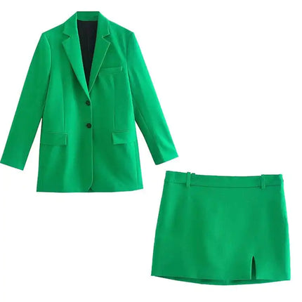 Green Straight Blazer Skirt