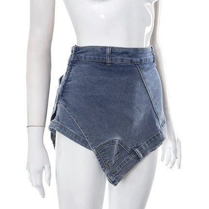 Carmen Asymmetric Washed Denim Mini Skirt