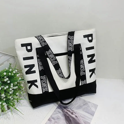 Pink Letter Graphic Tote Casual Chic