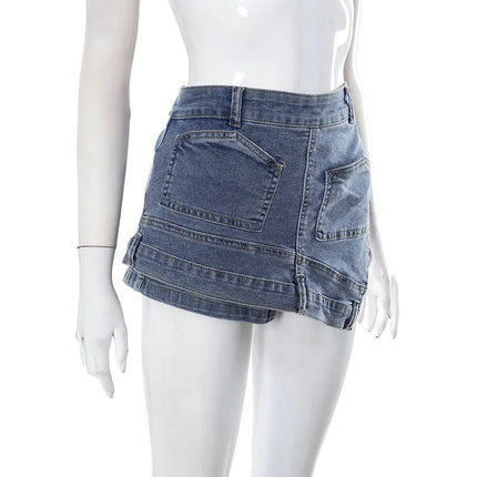 Carmen Asymmetric Washed Denim Mini Skirt