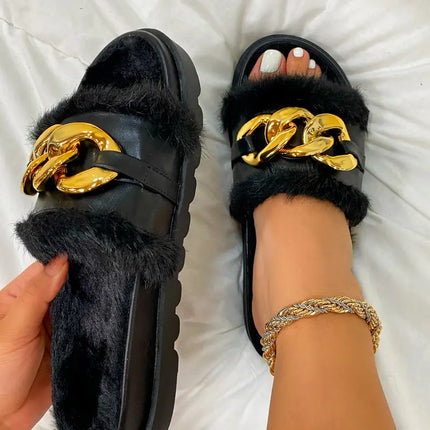 Winter Plush Slippers Fashion Open Toe