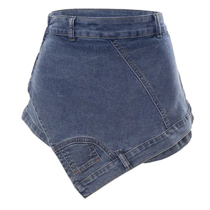 Carmen Asymmetric Washed Denim Mini Skirt