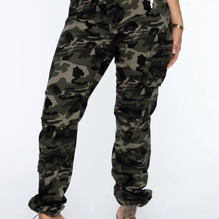 Women Pockets Camouflage Denim Long Pants