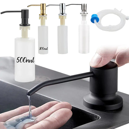 Built-in Kitchen Sink Soap Dispenser: 300ML Stainless Steel Hand Press Bottle