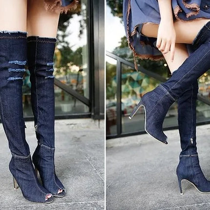 Over The Knee Denim Boots